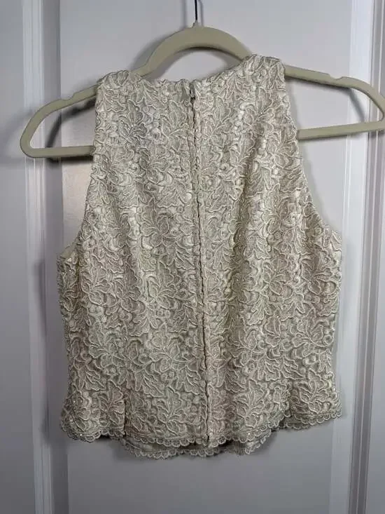 Vintage Carmen Marc Valvo Petite Beaded Embroidered Lace Halter Top Size 4 - Picture 5 of 6